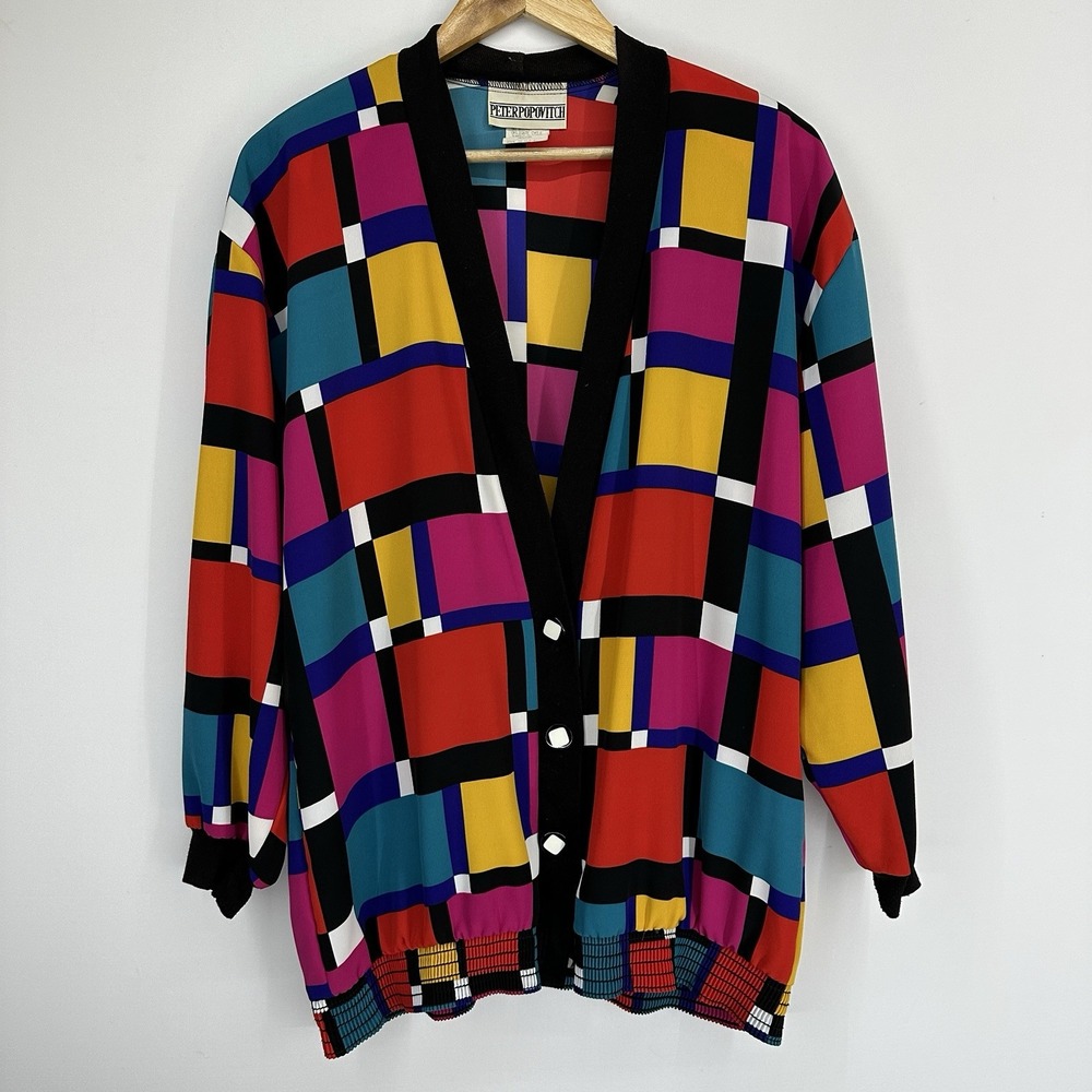 Peter Popovitch Colorful cardigan Medium Art Deco Women's Geometric Fun 80s